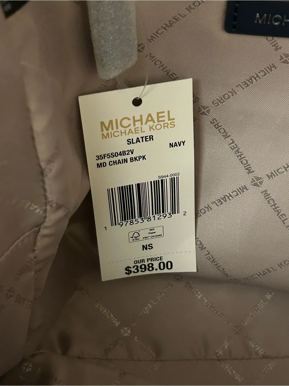 Michael Kors Navy Pebbled Leather Backpack with Silver Chain